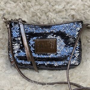 Coach Poppy Blue Sequin Metallic Crossbody Bag - Blue/Silver